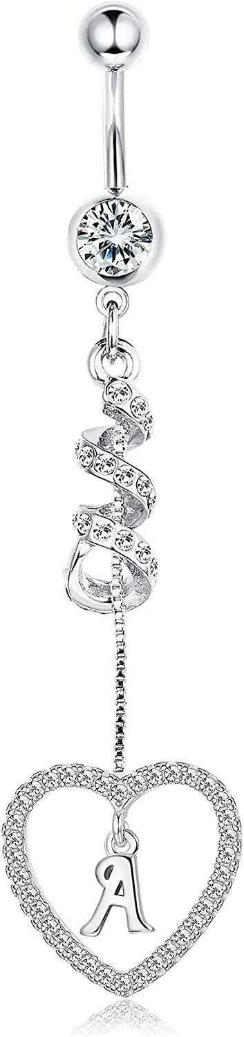 14G Bauchknopf Ringe Dangle mit Initialen für Frauen Mädchen Dangle Nabel Ringe 316L Chirurgische gebogene Nabel Barbell Dangle Bauch Piercing Schmuck