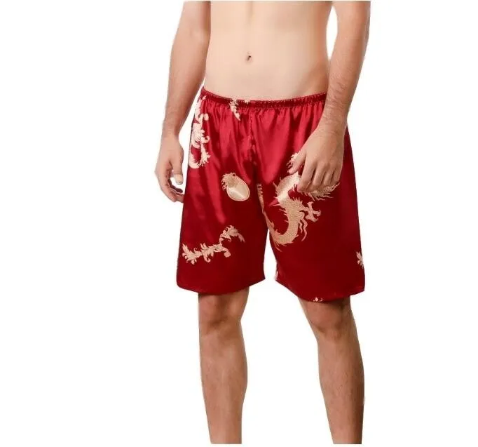 Männer Imitation Silk Dragon Print Short Pants Pajama