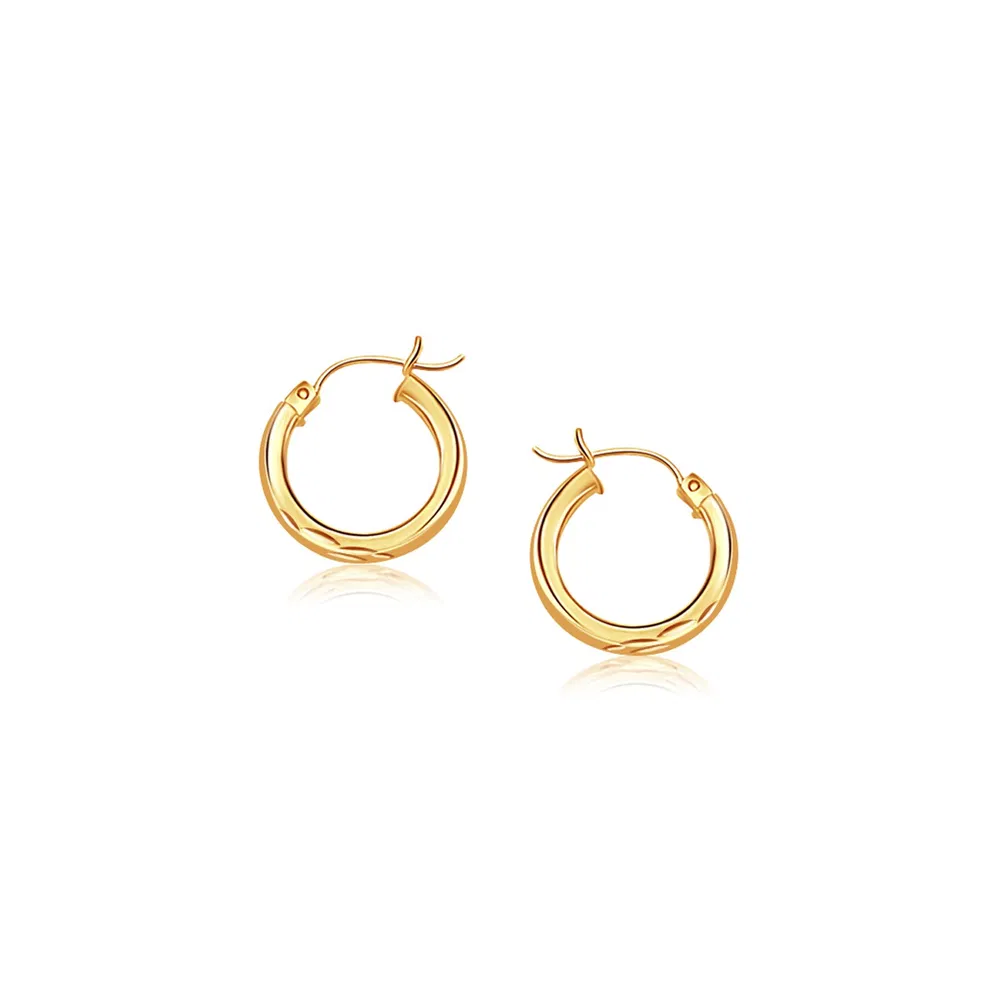 14 Karat Gelbgold Hoop-Ohrring mit Diamant-Cut - Finish (3x20mm)