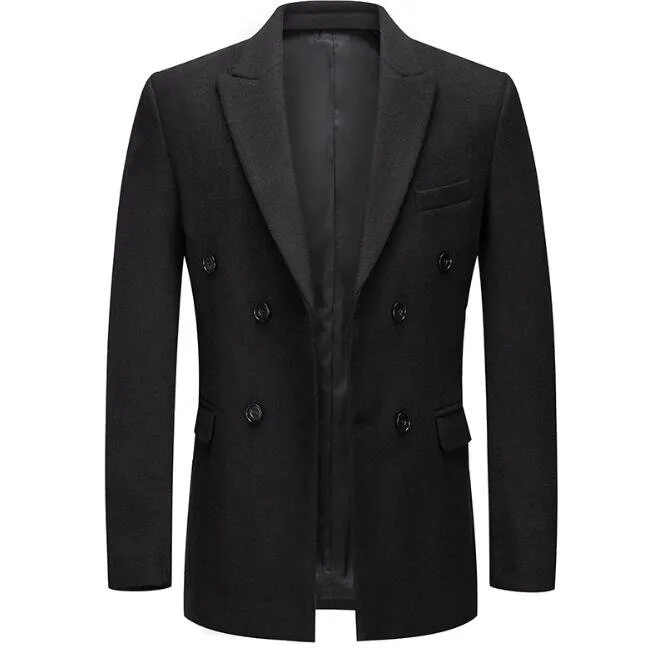 Mens Double Breasted Wool Coat Regular Trench Outerwear