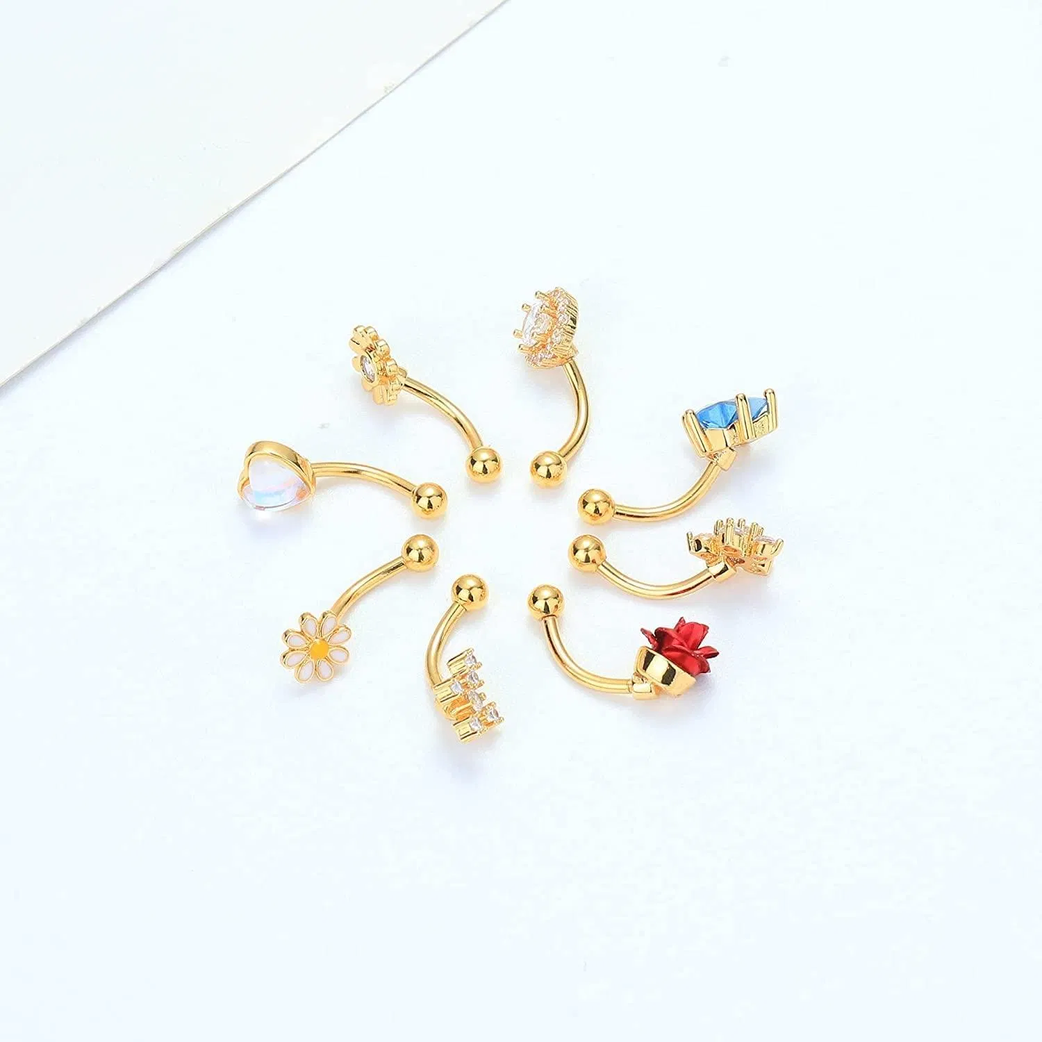 8pcs Rook Piercing Daith Ohrringe für Frauen Männer Augenbrauenringe 16G chirurgische CZ gebogen Barbell Bauchring Tragus Helix Piercings