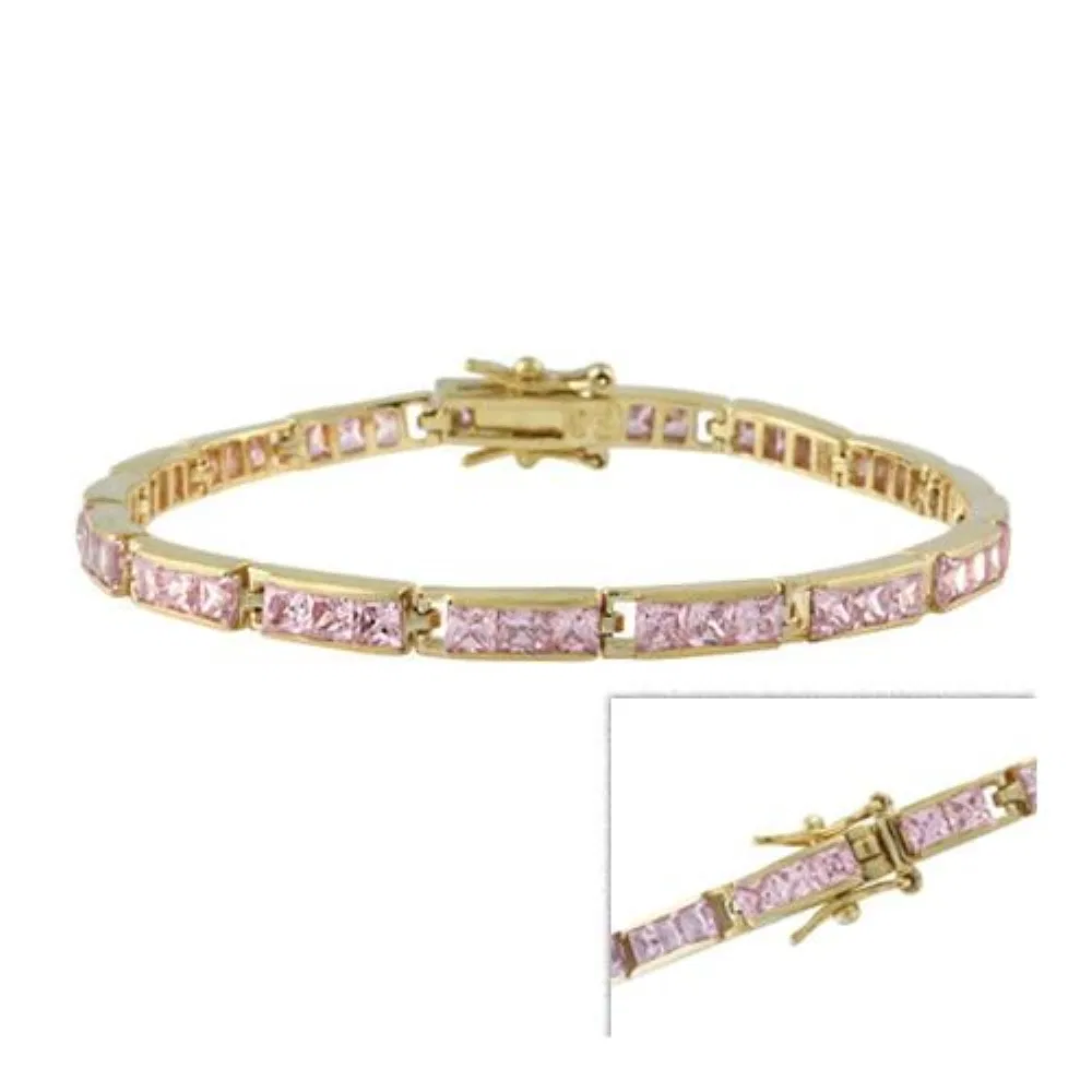 18 Karat Gold über Sterling Silber Pink Square CZ Tennis Armband