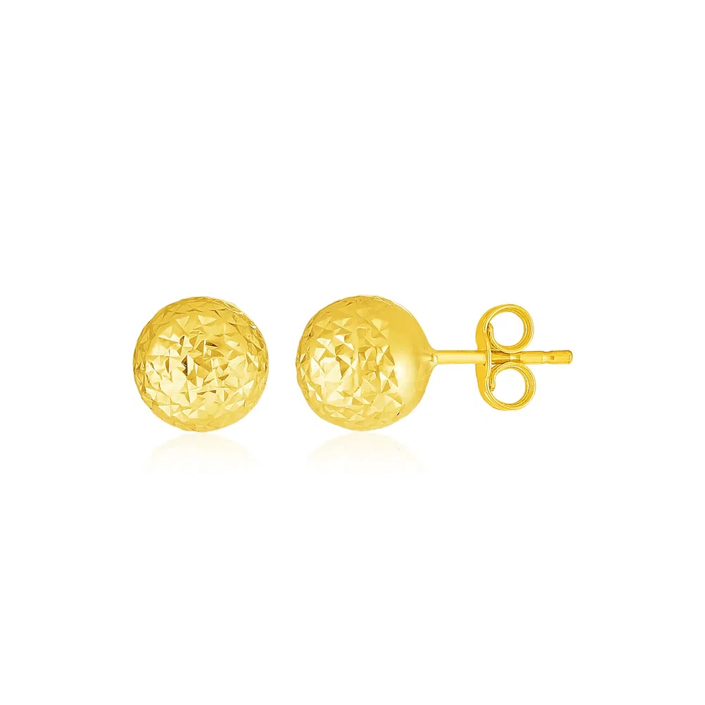 14 Karat Gelbgold Ball Ohrringe mit Kristallgeschnitten Textur (5mm)