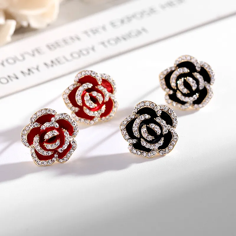 Ohrringe Rot Rose einfache Rhinestone Ohrringe S925 Silber Stud Camellia Stud Ohrringe