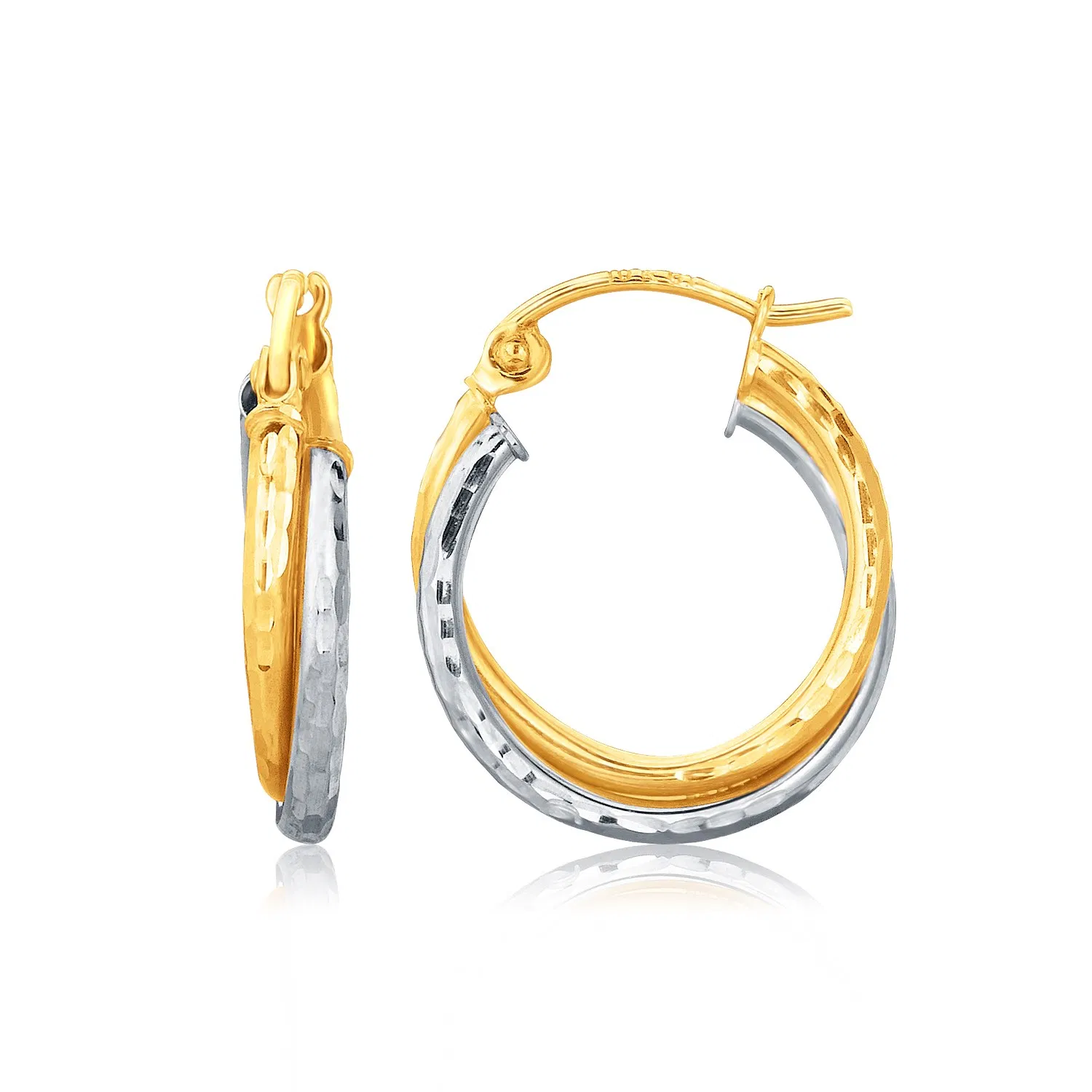 14 Karat Zwei-Ton - Gold Interlaced Hoop Ohrringe mit Hammer Textur