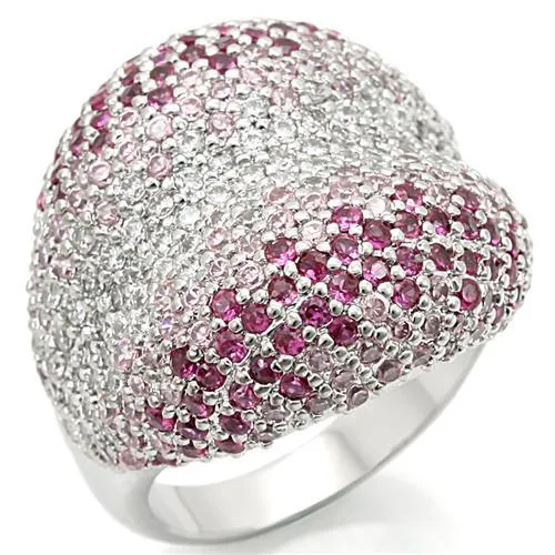 0W322 - Rhodium-Messing - Ring mit AAA-Klasse CZ in mehrfarbigen Farben