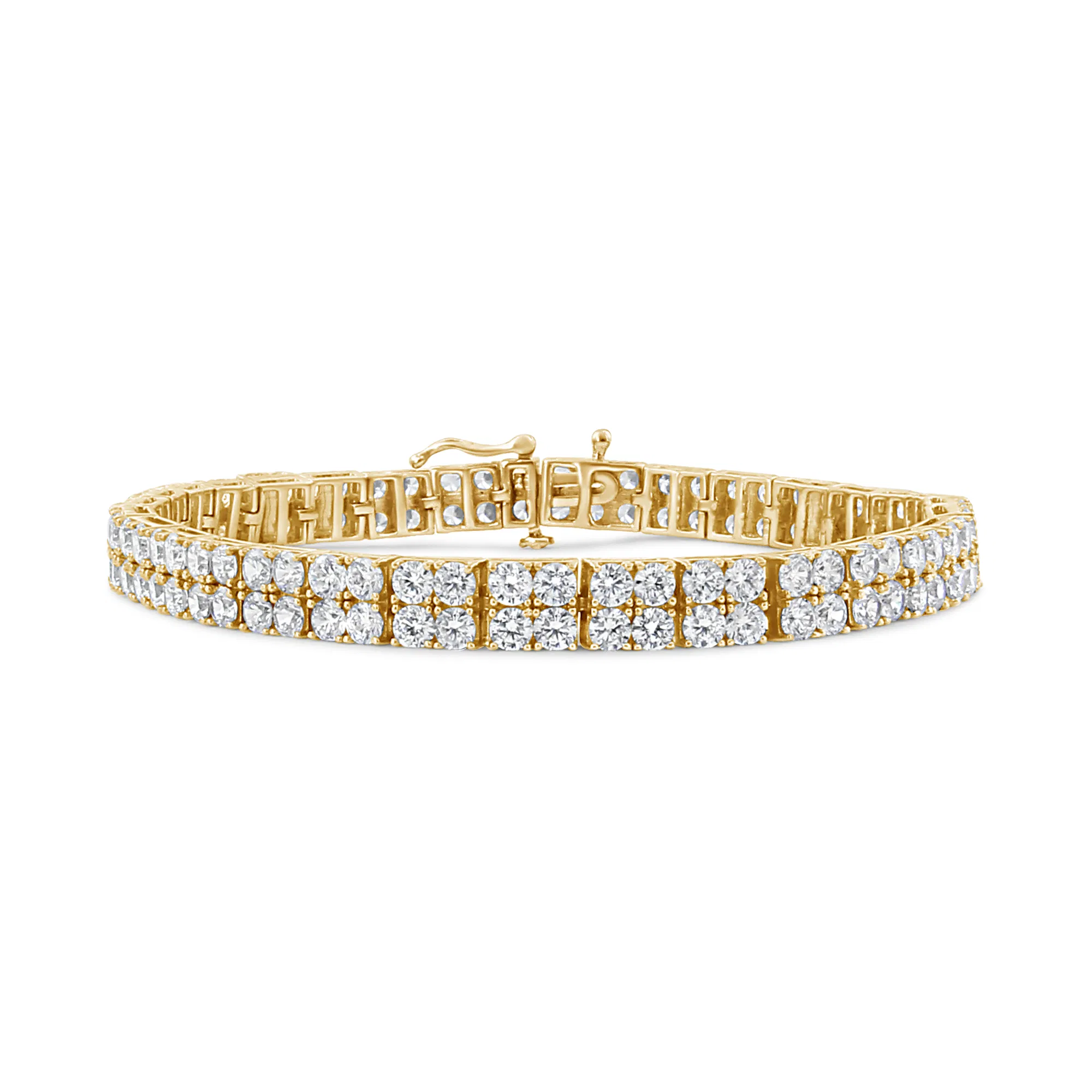 14K Gelbgold 10.0 Cttw Diamant 2 Reihen Tennis Armband (L-M Farbe, I2 - I3 Klarheit) - Größe 7,25 Zoll