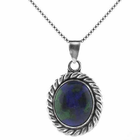 Sterling Silber Echt Azurite Stein Twisted Border Oval Hänger