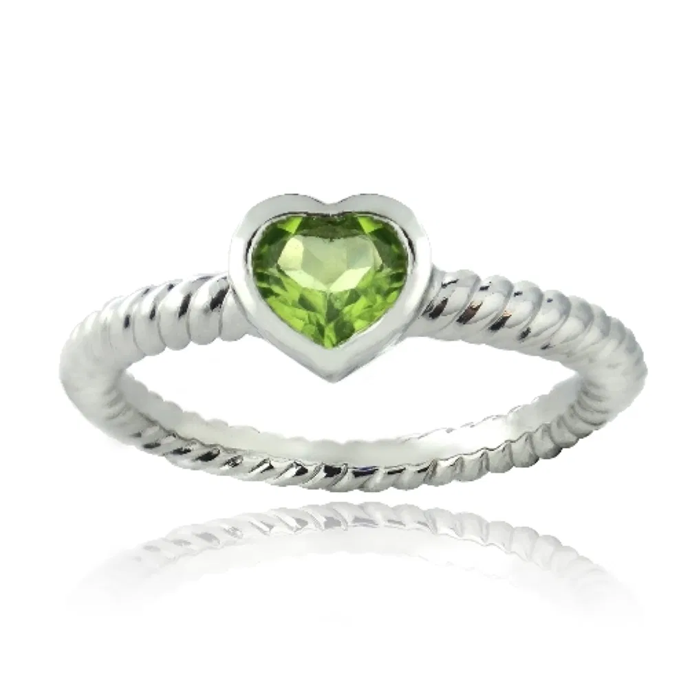 Silver Tonect 1.6 Peridot Heart Ring & Stud Earrings Set