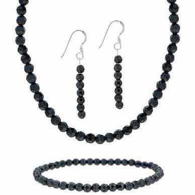 Sterling Silber 4mm Faceted Echt Onyx Stein Perlen Perlen Dangle Hook Ohrringe Stretch Armband Halskette 15 - 19