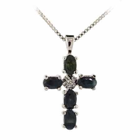 Sterling Silber Sapphire & Diamond Accent Cross Anhänger