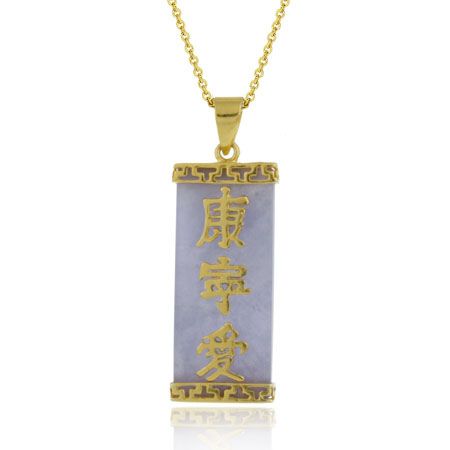 18 Karat Gold über Sterling Silber Lavendel Jade Chinesisches Motif Anhänger