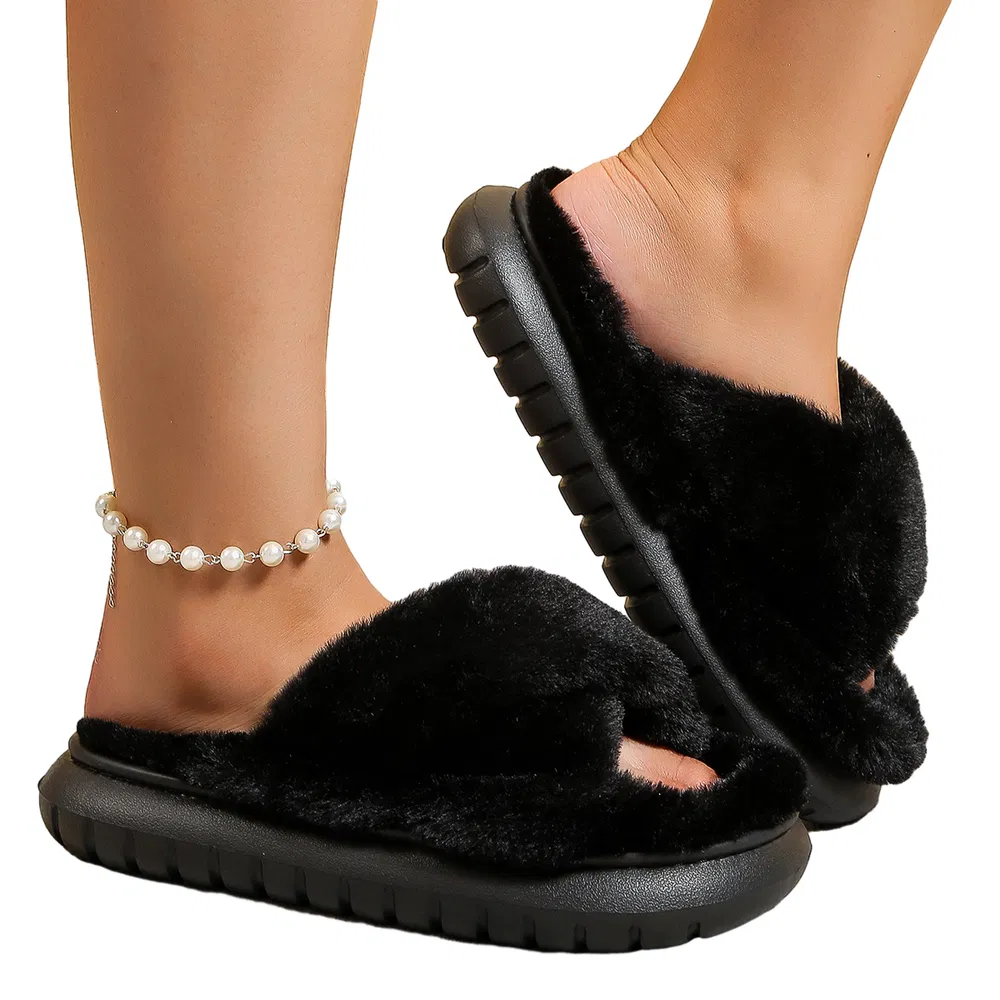 Damen Fuzzy Slippers Plush Fluffy Furry Home Schuhe