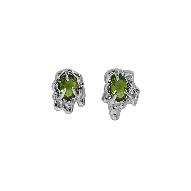 Damen Olive Grün Lava Zircon Asymmetrische Stud Ohrringe