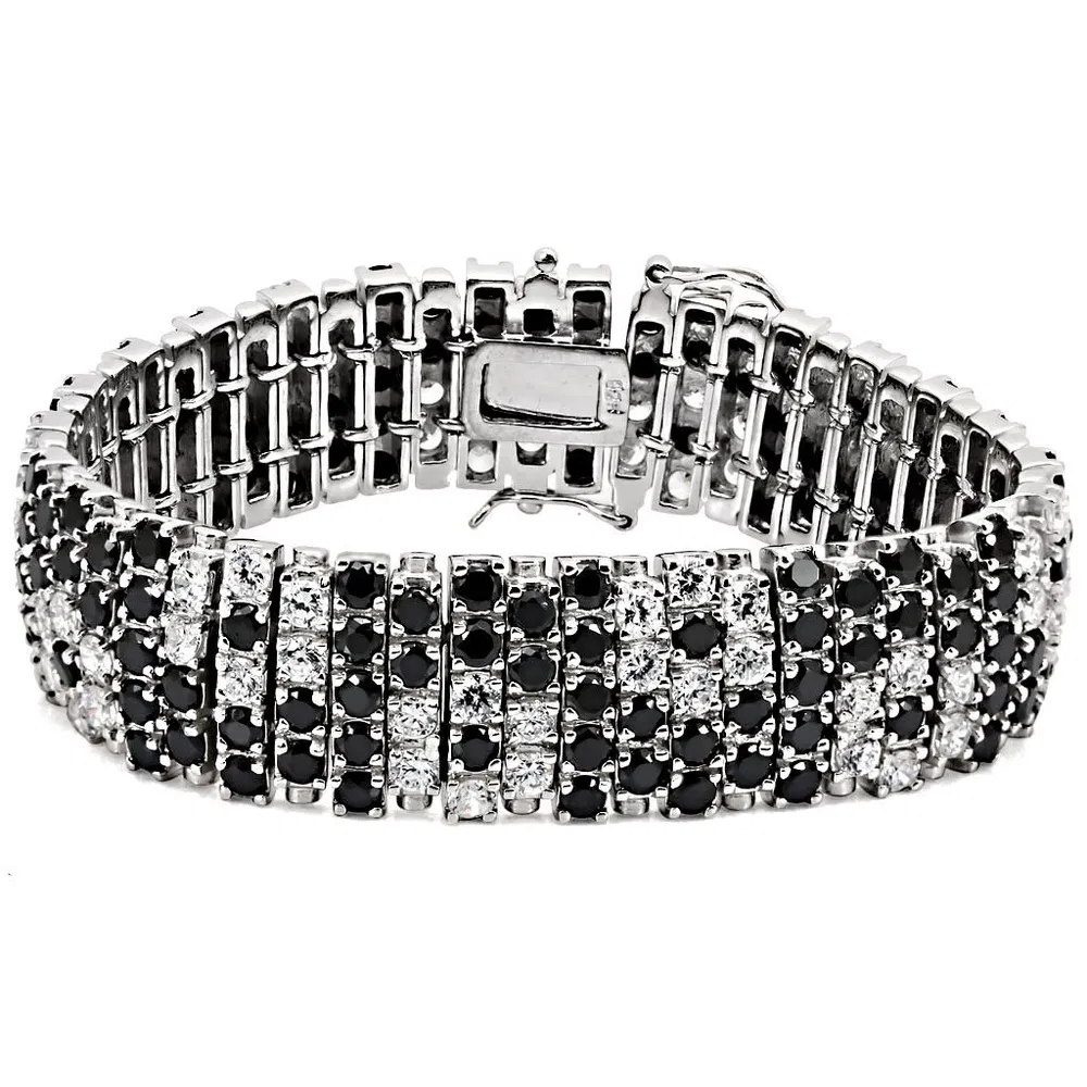 LOS476 - Rhodium 925 Sterling Silber Armband mit AAA-Klasse CZ in schwarzem Diamant