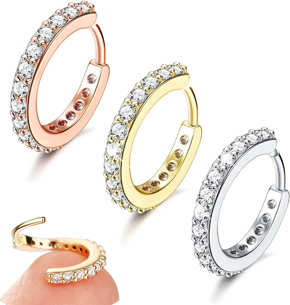3pcs 20G Nasenringe Hoop CZ Knorpel Ohrringe Chirurgische Helix Knorpel Daith Tragus Schlaf Ohrringe für Frauen Körper Ohr Piercing Hoop Ring für biegsame Nasen Ohr Knorpel