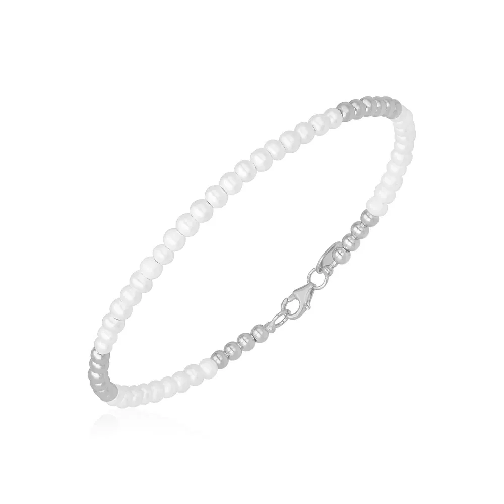 14 Karat Weißgold High Polish Frischwasser Perle Pallina Perlen Armband