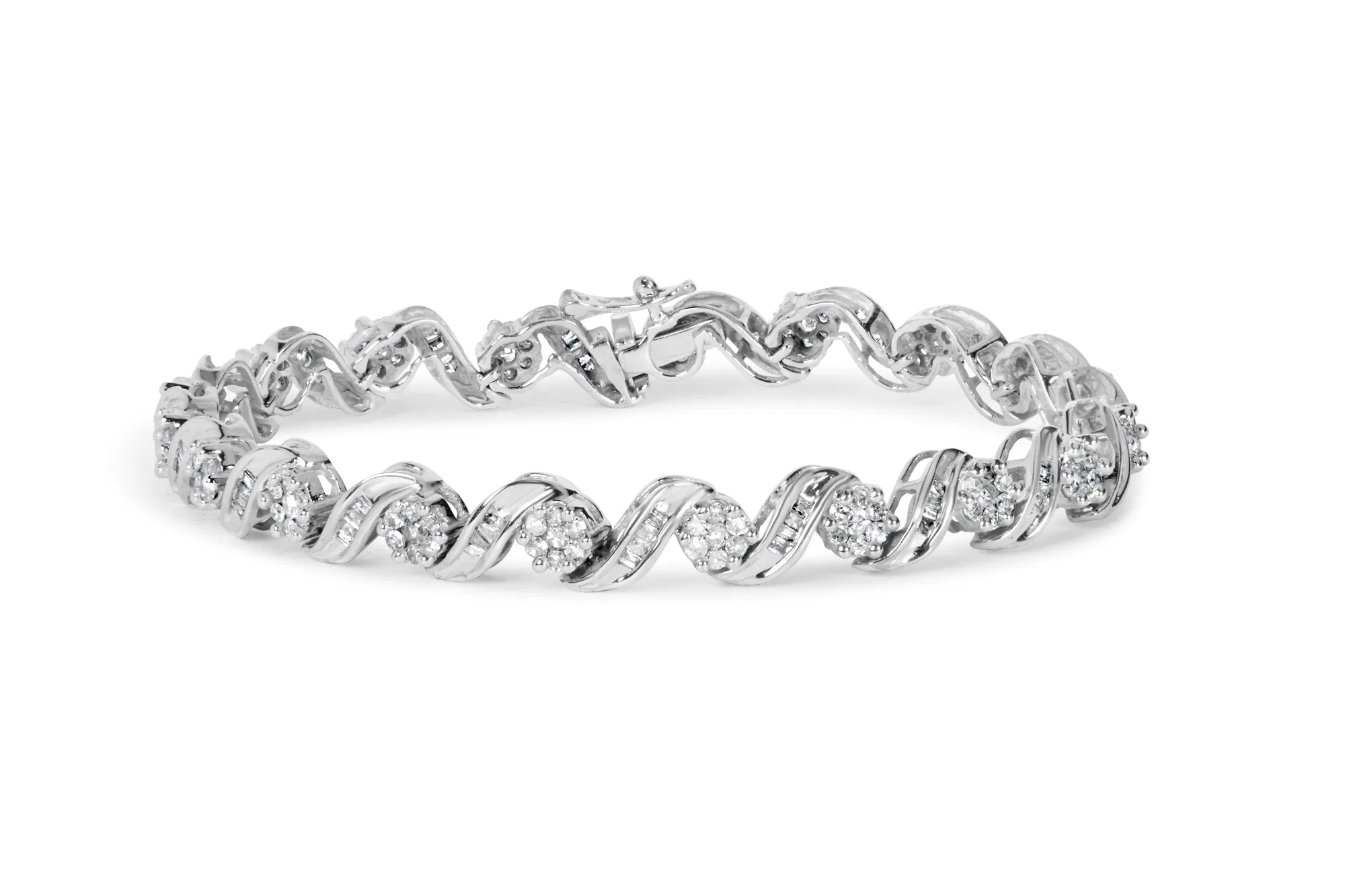 14 Karat Weißgold 2,00 Cttw Diamant Cluster und Spiral Link Armband (I-J Farbe, I1 - I2 Klarheit) - 7