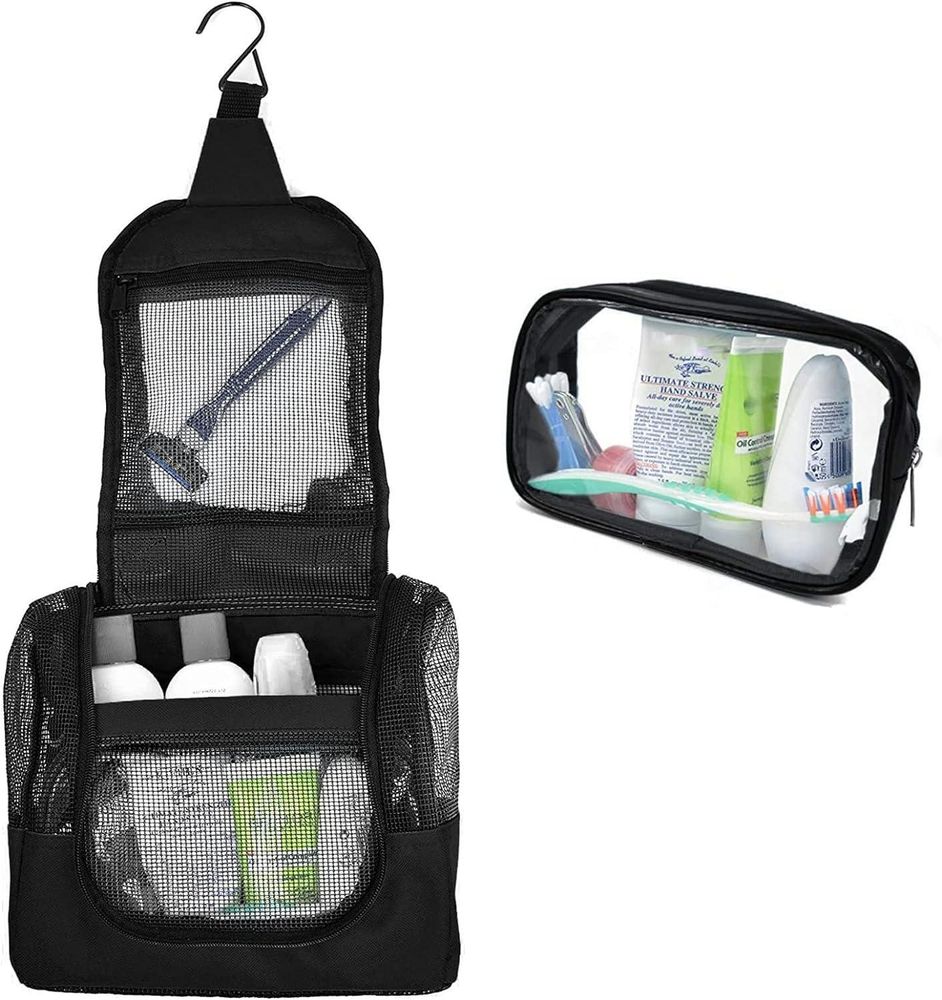 Tragbare hängende Dusche Caddy Organizer Tasche Schwarz kostenlose Toilettenartikel Fall Metall Haken schnell trockenes Mesh Dusche Caddy Tote Tasche für Badezimmer College Dorm Camp Gym Camping 10x4x8 Zoll