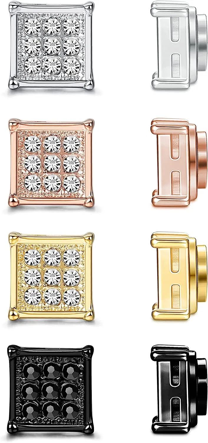 4 Paare Quadrat Cz Magnetische Stud Ohrringe für Männer Frauen Edelstahl Clip Non-Piercing Ohrringe Set Unisex