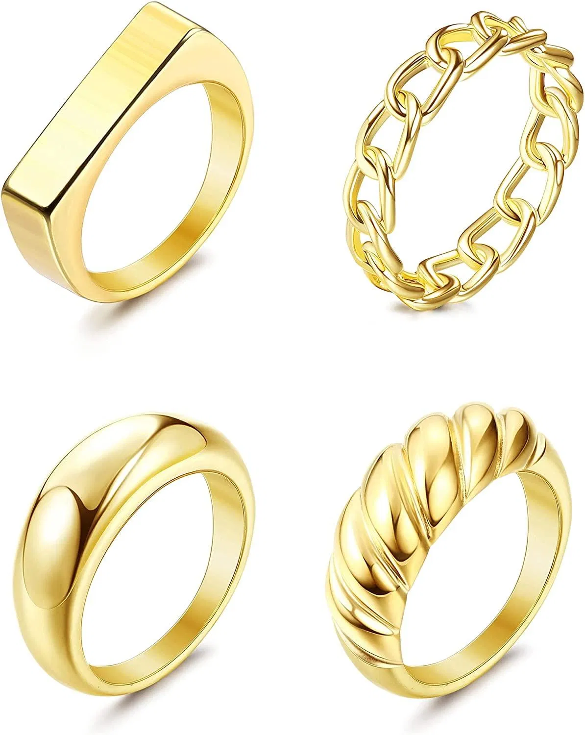 4PCS 18K Gold Chunky Dome Ringe Set für Frauen Männer Twisted Signet Chunky Dome Ring Stacking Band für Frauen Minimalist Statement Ring Größe 6