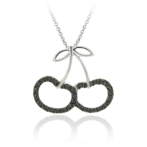 Sterling Silber Black Diamond Accent Cherries Slide Pendant