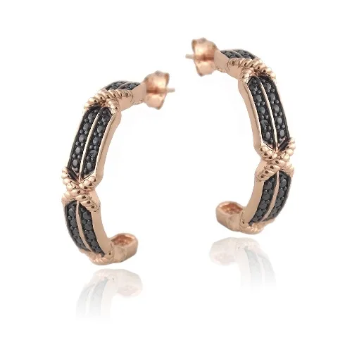 18 Karat Rose Gold über Sterling Silber Black Diamond Accent X & Bar Half-Hoop Ohrringe