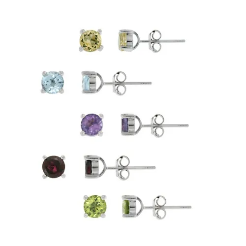Sterling Silber 5mm Round Amethyst, Citrine, Peridot, Granat und Blau Topaz Stud Ohrring Set