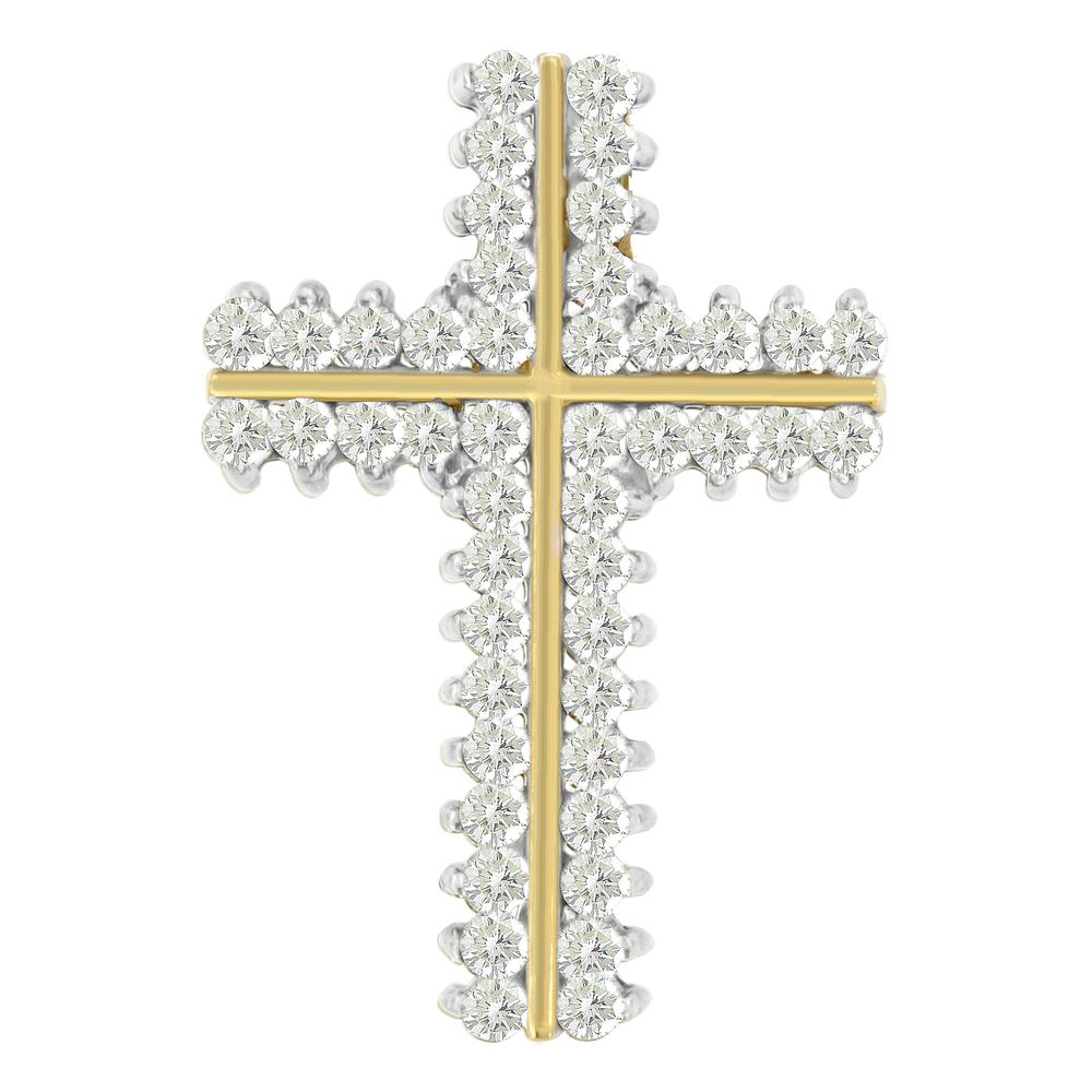 10K Gelbgold Round Cut Diamond Outline Cross Pendant Kette (2.00 cttw, H-I Farbe, I2 - I3 Klarheit)
