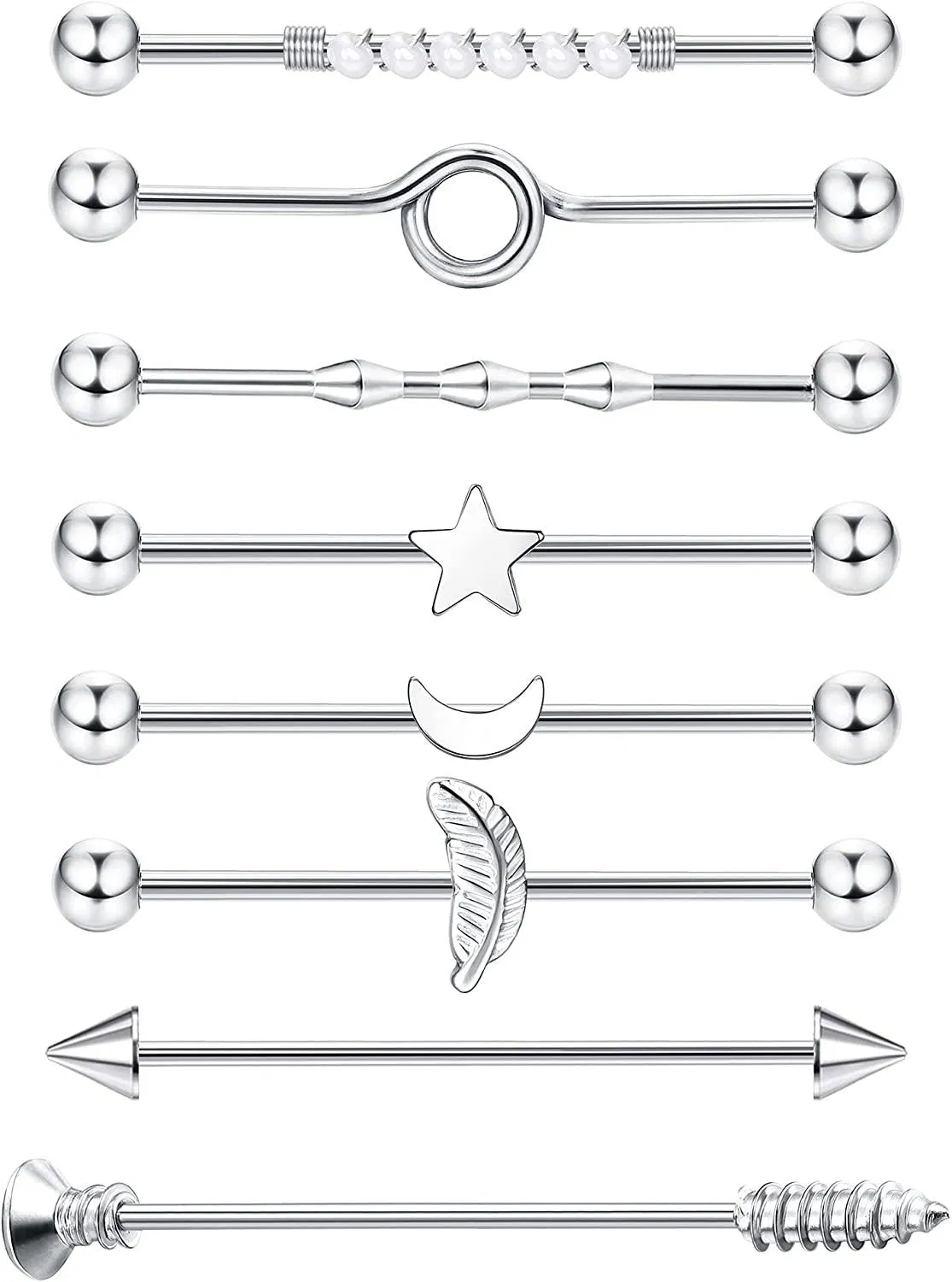 14G industrielle Ohrringe Knorpel für Frauen Edelstahl Start Mond CZ Piercing (38mm) Bar