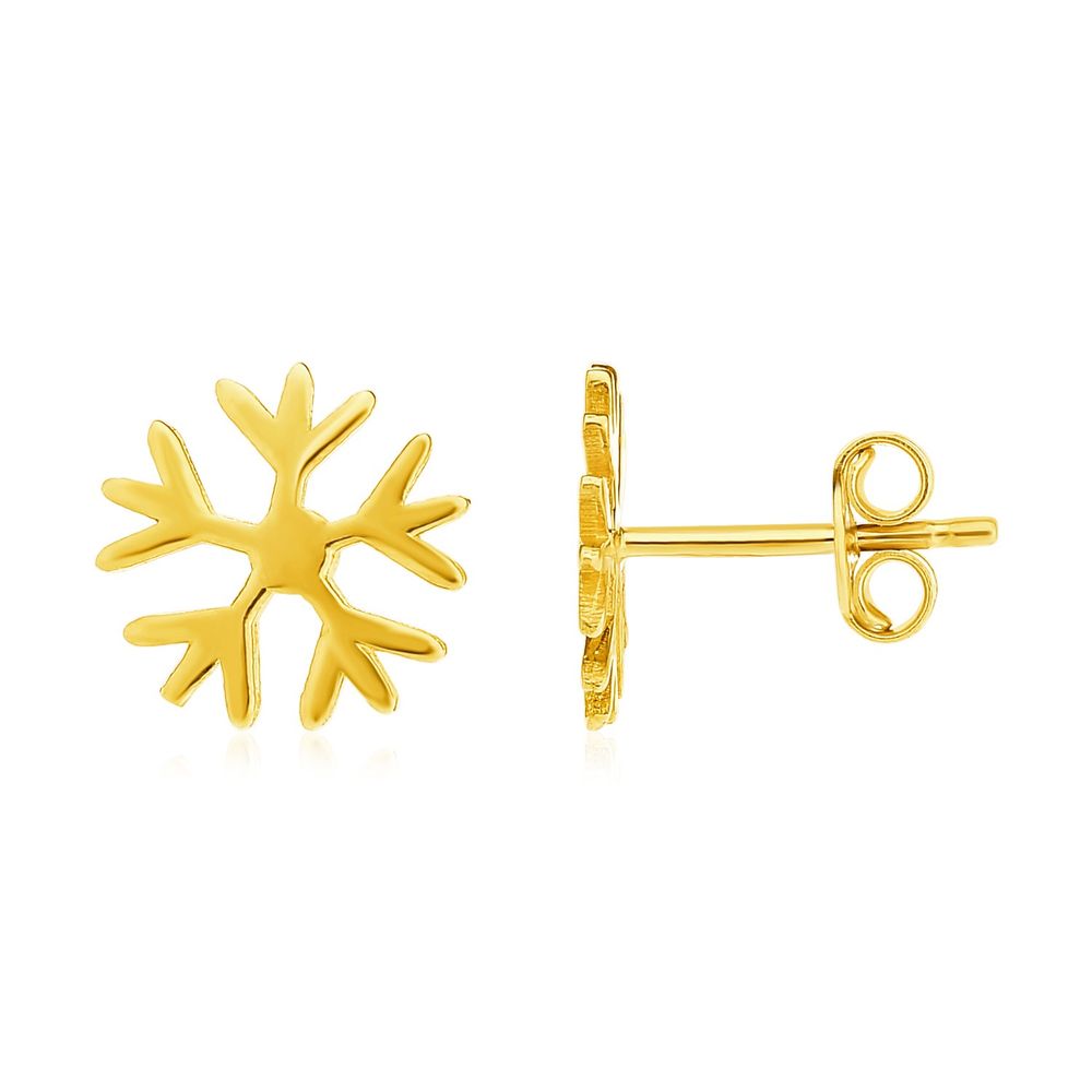 14 Karat gelbes Gold Post Ohrringe mit Schneeflocken