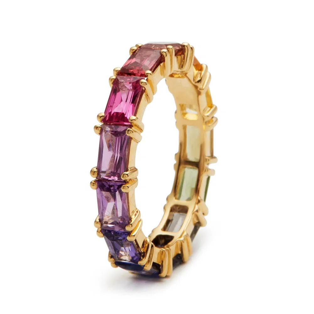 Huitan 5 Farben glänzende Cubic Zircon Frauen Ringe Goldfarbe weibliche tägliche Kleidung stilvolle bunte Ringe Jubiläum Mädchen Geschenk Schmuck