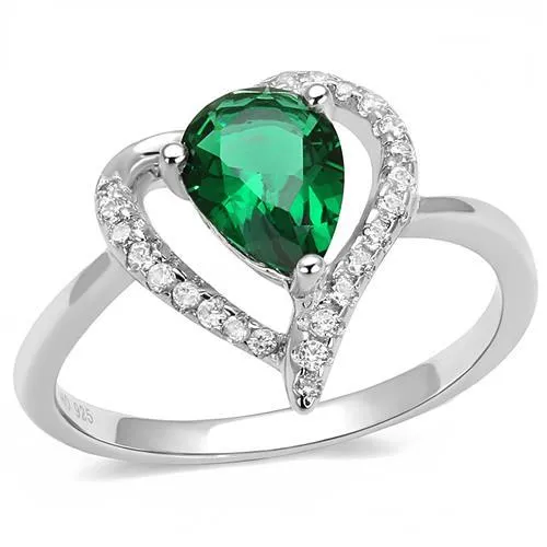 3W1384 - Rhodium 925 Sterling Silberring mit synthetischem Synthetischglas in blauem Zirkon
