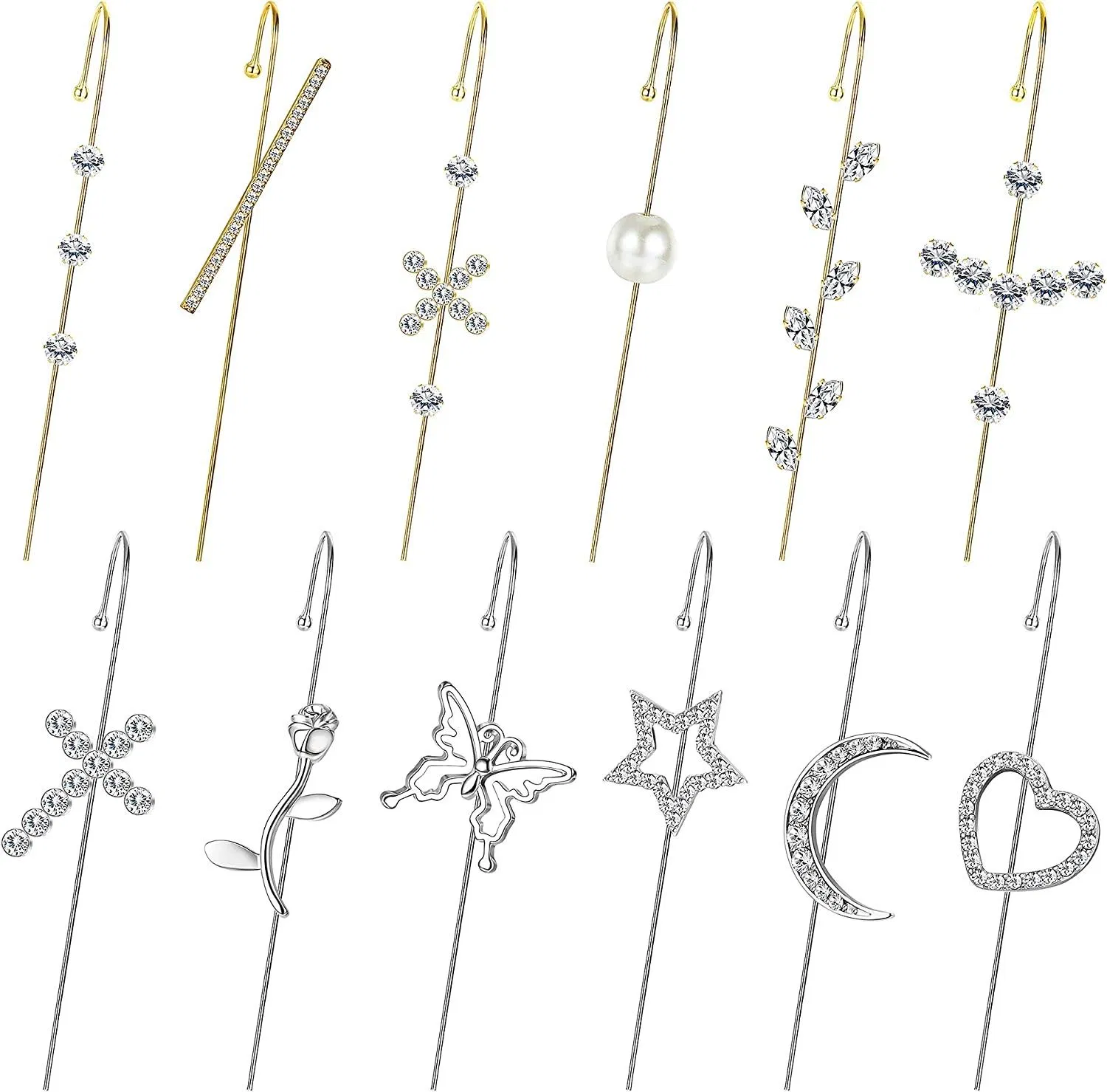 12 PCS Ohr Wrap Crawler Hook Ohrringe Ohr Cuff Kletterer Pin Hook Ohrringe Crawler Ohrringe für Frauen