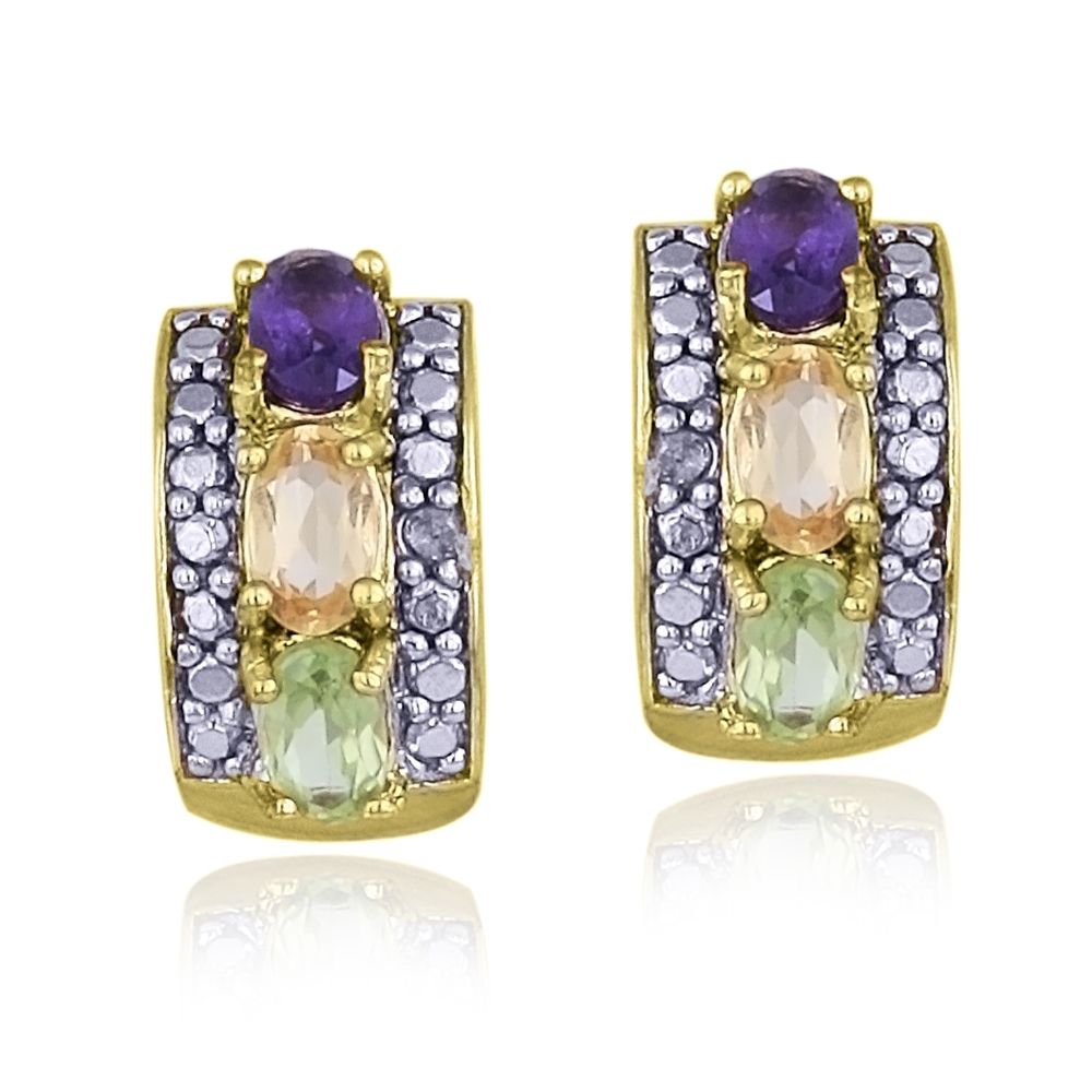 18 Karat Gold über Sterling Silber Diamant Akzent & Multi-Edelstein Halb-Hop - Ohrringe