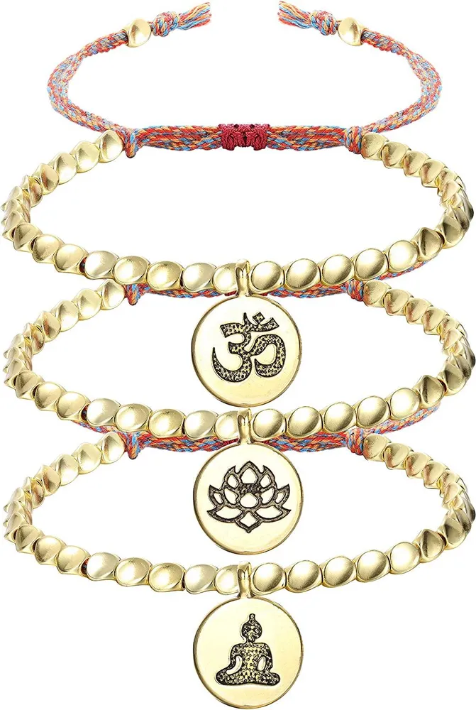 Tibetische Kupferperlen Armbänder für Männer Frauen Handgefertigtes geflochtes Buddhistisches Armband Set Glückseil Armband zum Schutz