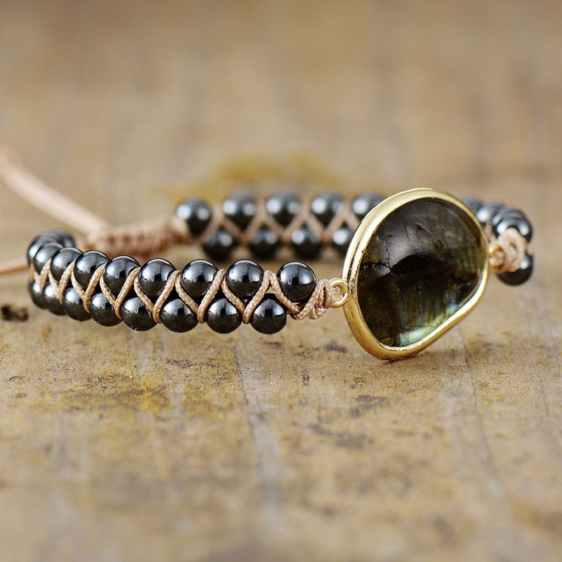 Labradorite Double Braided Bohemian Beaded Armband