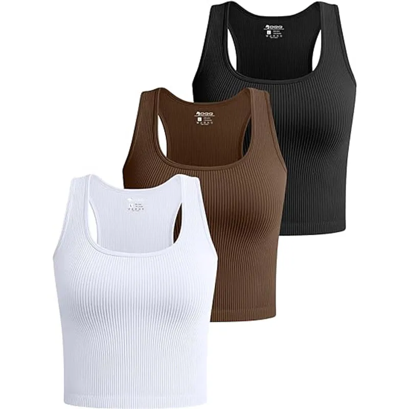Damen 3 Stück Tank Tops Ripped Nahtlos Workout Übung Shirts