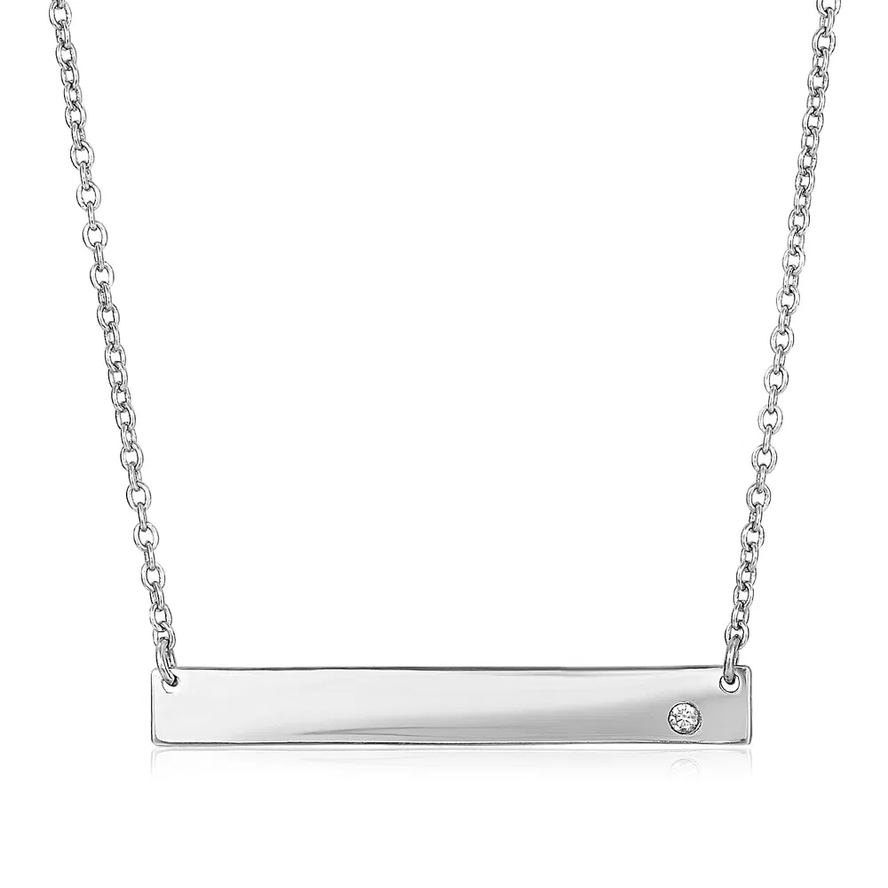 Sterling Silber Polierte Bar Halskette mit Kubischem Zirkonia
