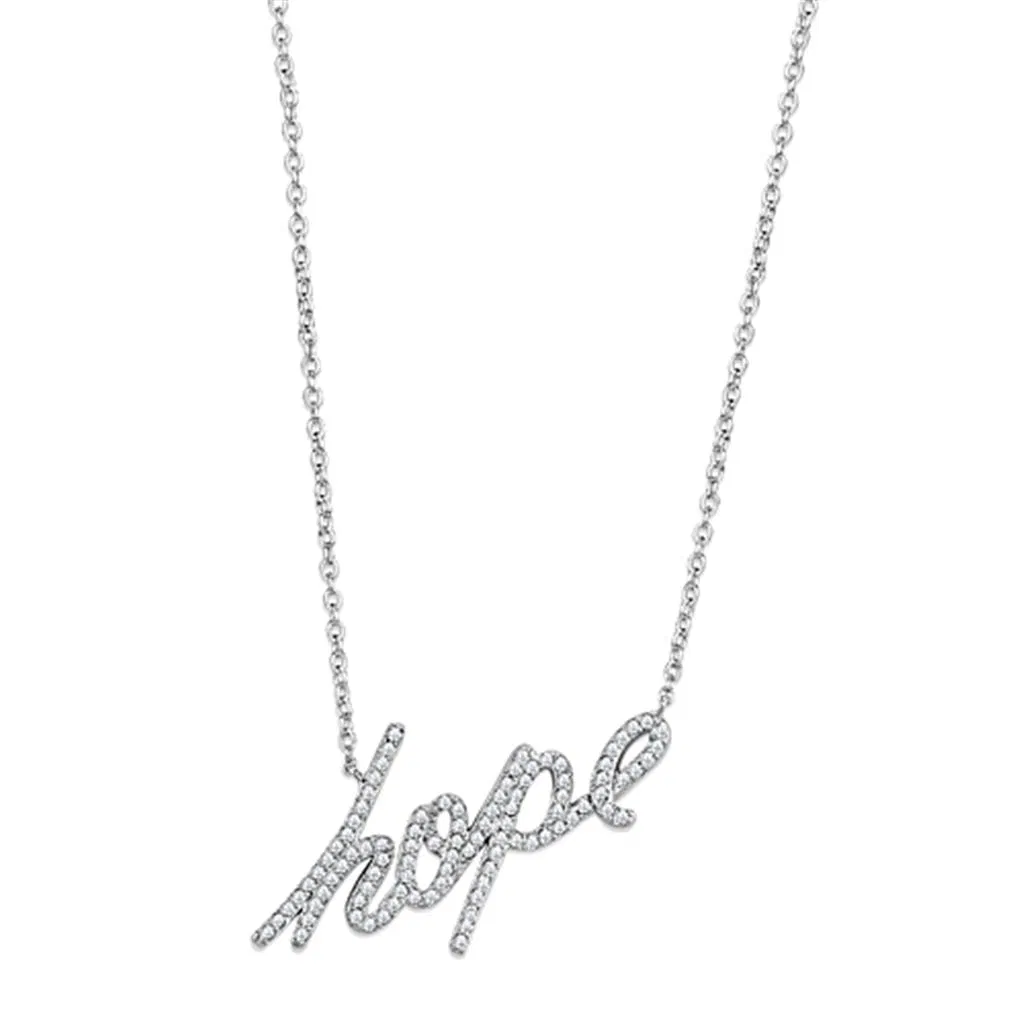 3W456 - Rhodium-Messing - Halskette mit AAA-Klasse CZ in Clear