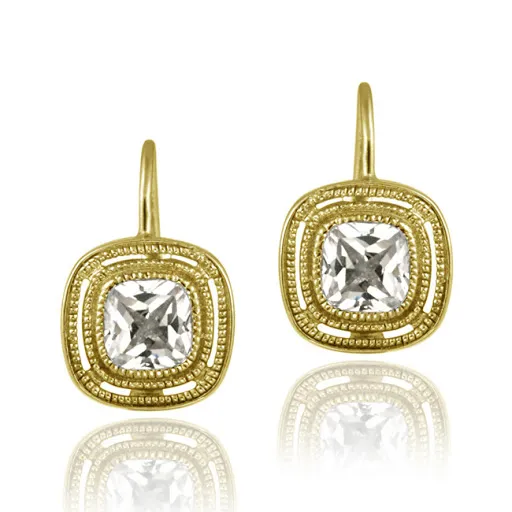 18 Karat Gold über Sterling Silber CZ Square Leverback Ohrringe