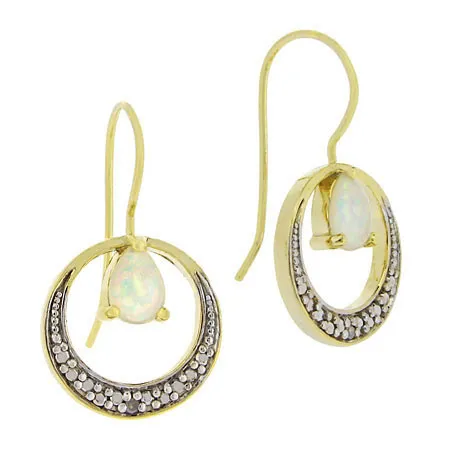 18 Karat Gold über Silber geschaffen Opal & Diamant Akzent Open Circle Ohrringe