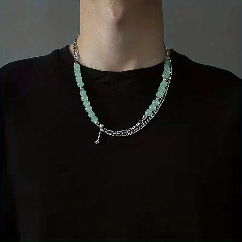 1pc Nische Design Jade Kette Retro Hip Hop Europäische und amerikanische Splicing Minze Grün Halskette Anhänger Alles Schlüsselbeinkette für Männer und Frauen
