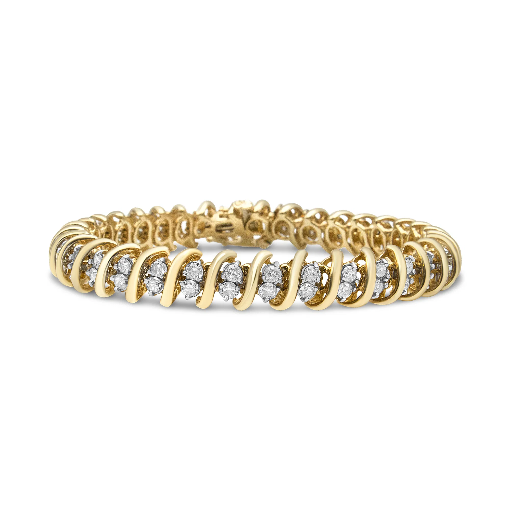 10 Karat Gelbgold 2.0 Cttw Martini Prong Set Brilliant Round Cut Double Diamond S Link Tennis Armband (J-K Farbe, I1 - I2 Klarheit) - 7