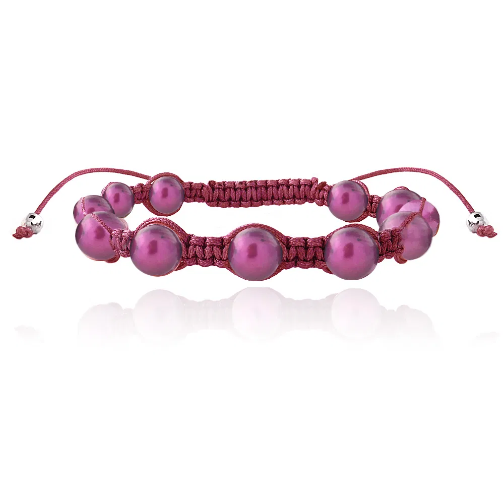 Dunkel rosa Frischwasser-Kultivierte Perlen Shamballa Adjustable Armband