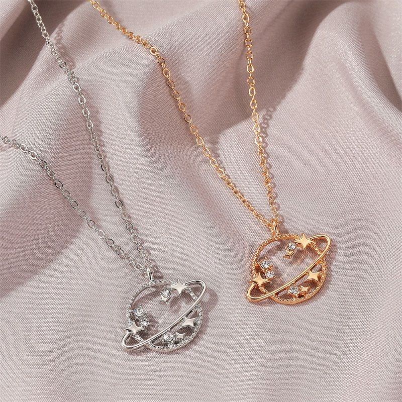 Neue koreanische Zircon Hollow Planet Universum Anhänger Halskette für Frauen Charme Mode Choker Halskette Hochzeit Schmuck Mädchen Geschenk