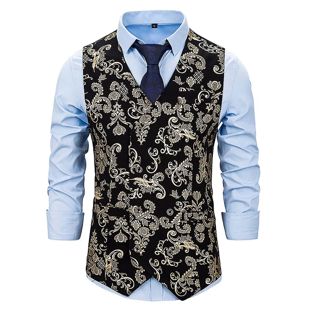 Herren Gorgeous Gilded Patterned V-Neck Vest