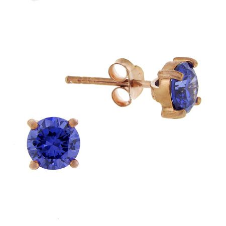 18K Gold über Sterling Silber Tanzanit CZ 6mm Round Stud Ohrringe