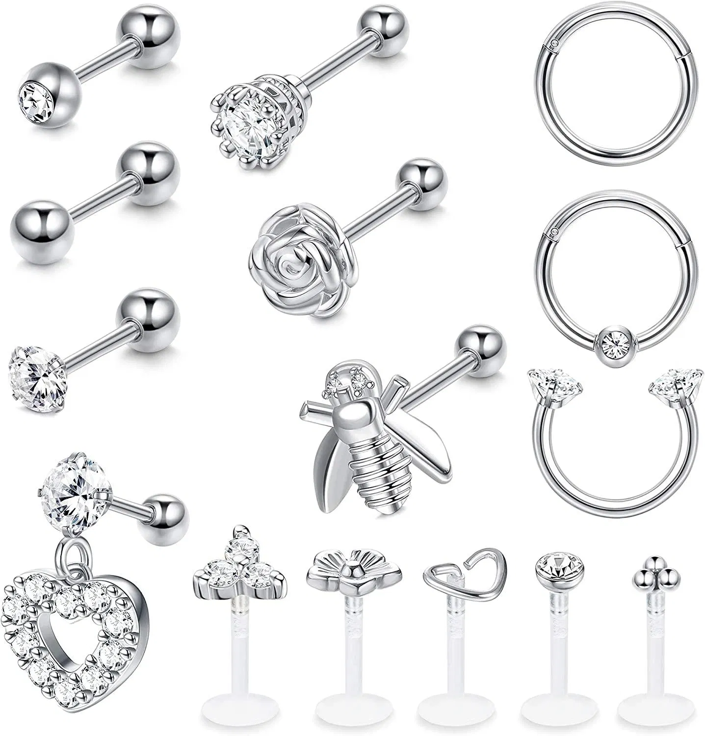 15pcs Tragus Ohrringe Ohrknorpel Ohrringe Stud für Frauen Männer Helix Conch Piercing CZ Barbell Stud 16G Ohr Piercing Edel Ohr Studs