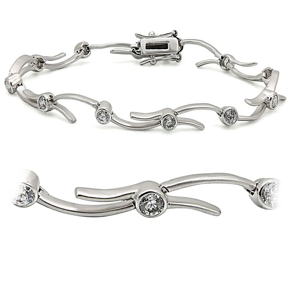 LO1404 - Matte Rhodium & Rhodium Brass Armband mit AAA-Klasse CZ in Clear